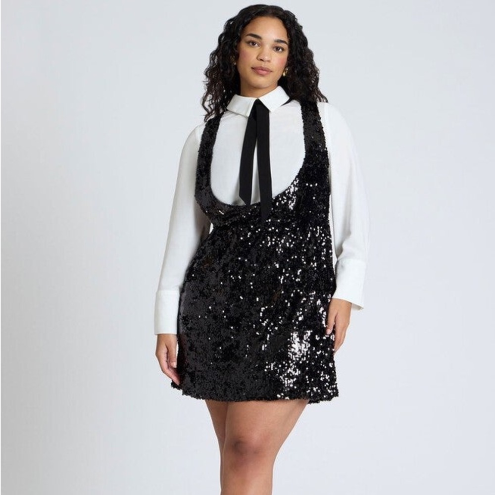 Eloquii Bow Blouse Black and White Sequin Mini Dress